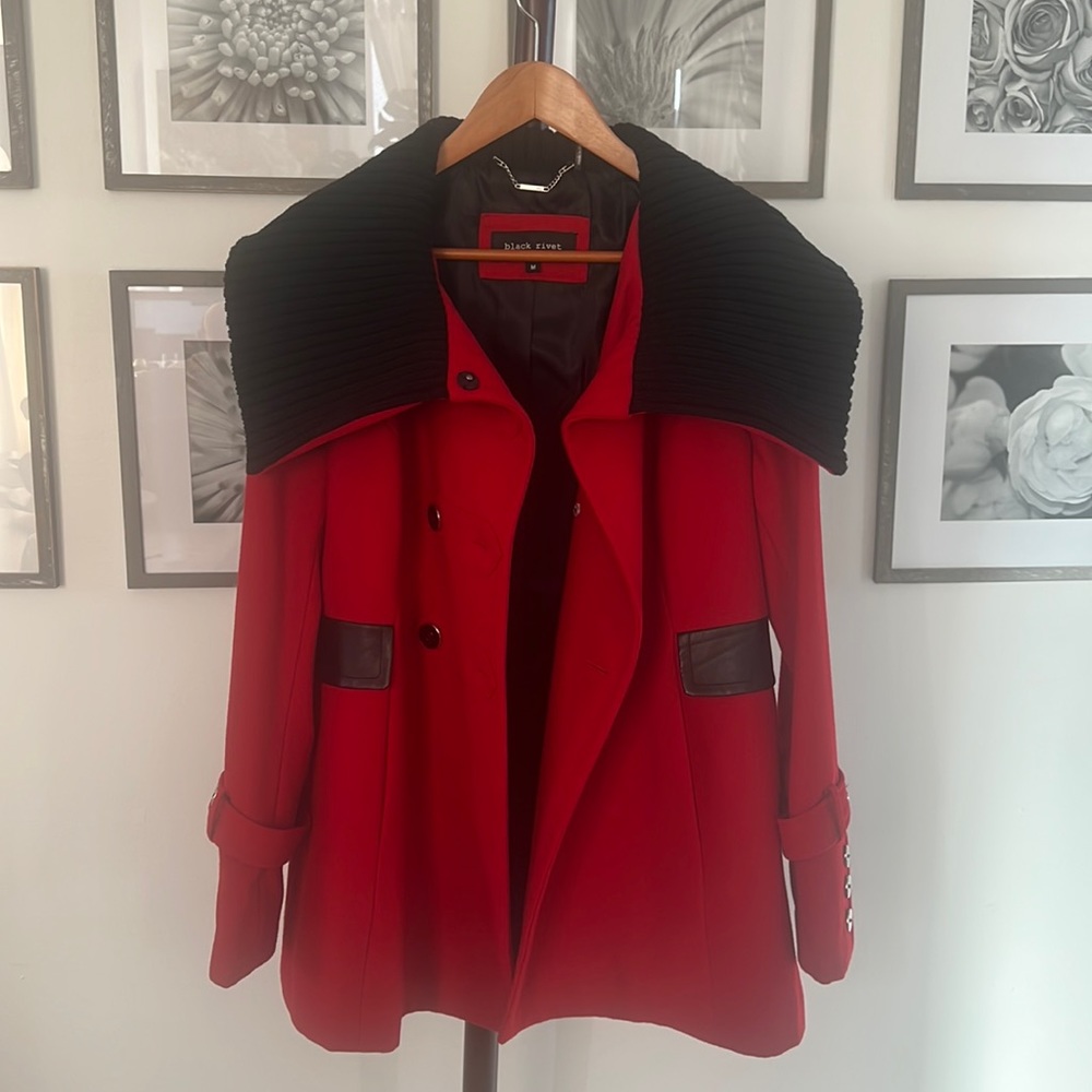 Black Rivet Double Breasted Wool Coat Size Medium
